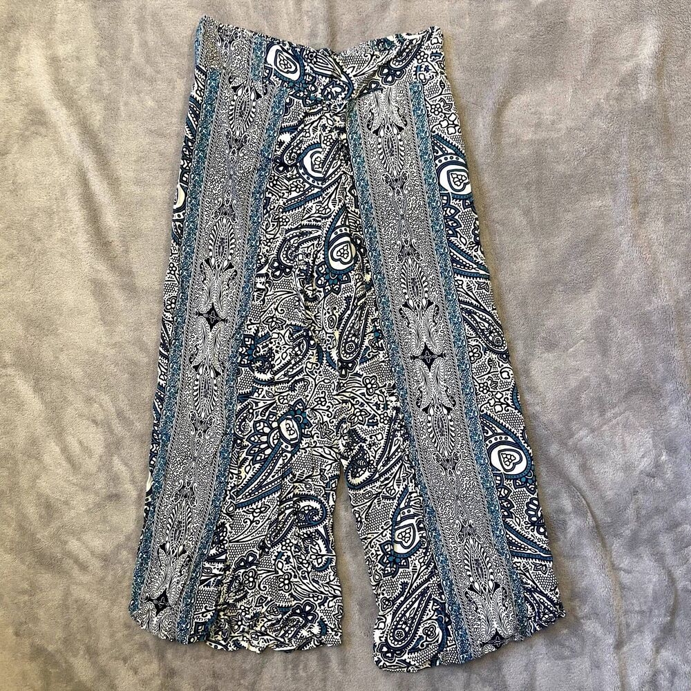 Blue Flowy Patterned Hippie Pants